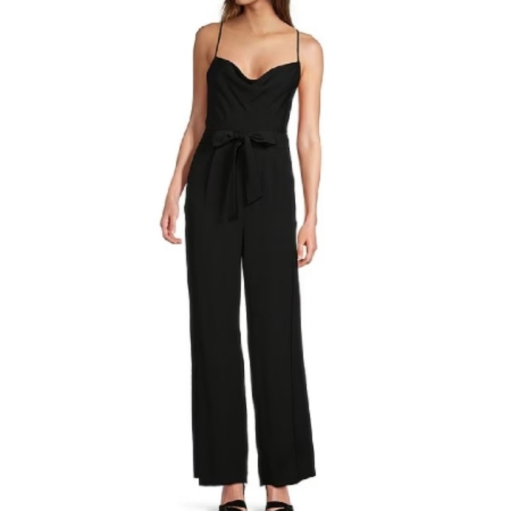 Antonio MelaniDrape Neck Sleeveless Tie Waist Wide Leg Jane Jumpsuit with Pocket